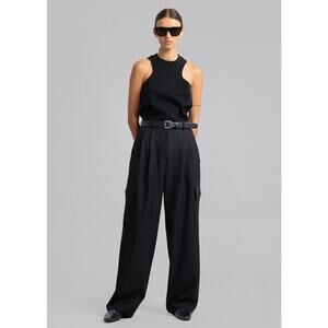 The Frankie Shop Pants Maesa Cargo Pants Straight Leg Pleated Black Trouser